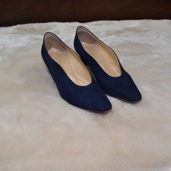 Charles Jourdan VTG Navy Blue Suede Pumps 2" Heel Size 8.5 Italy Elegant Chic - Picture 13 of 14
